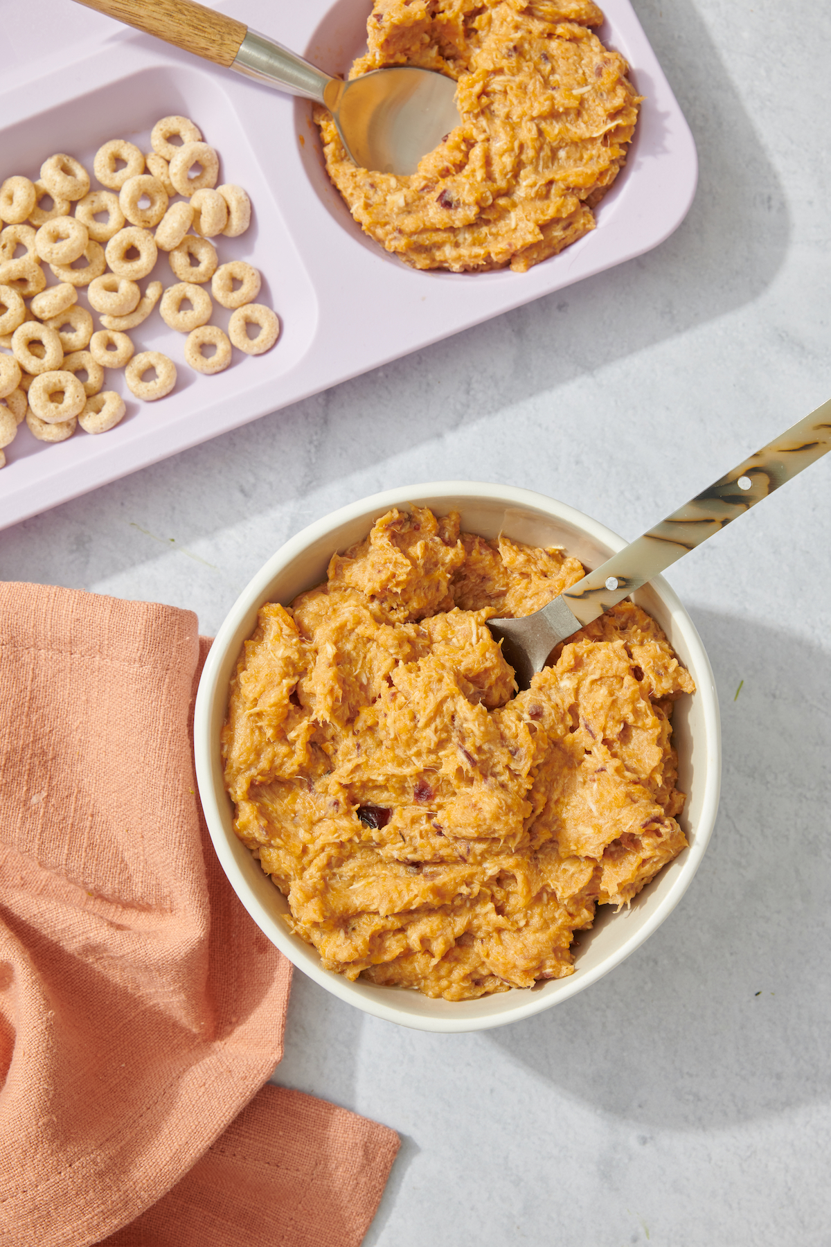 Thanksgiving Dinner Baby Food in bowl with spoon.