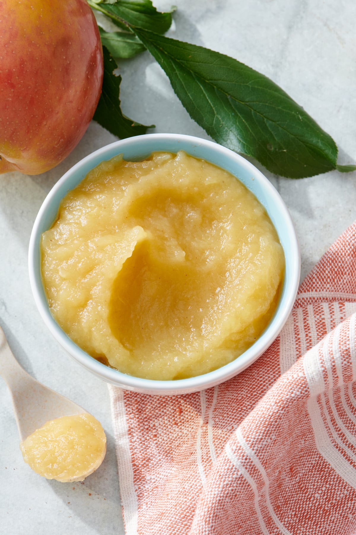 Homemade applesauce in small bowl.