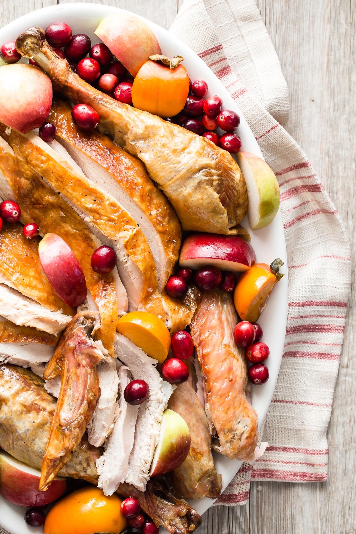 Best Brined Turkey sliced and on a serving platter.