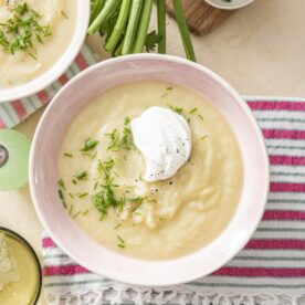 A bowl of celery root soup.