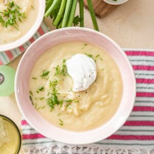 A bowl of celery root soup.