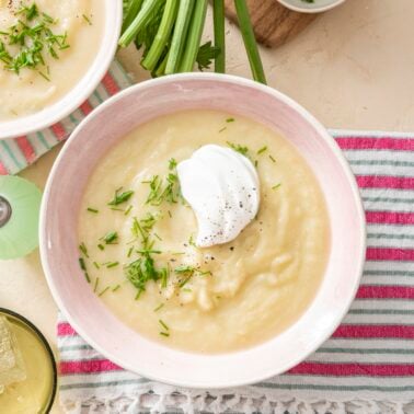 A bowl of celery root soup.