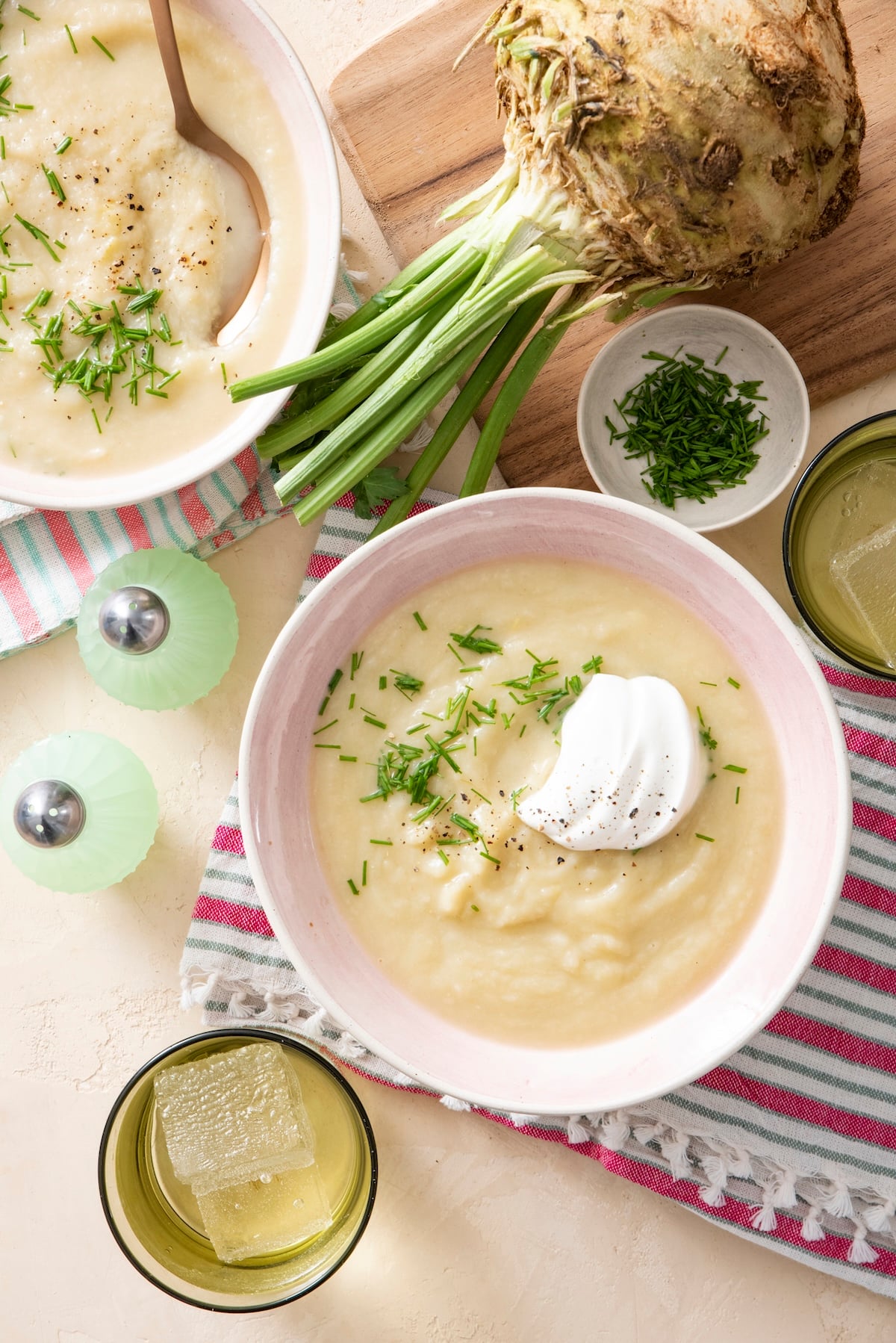 Celery root soup in a bowl.