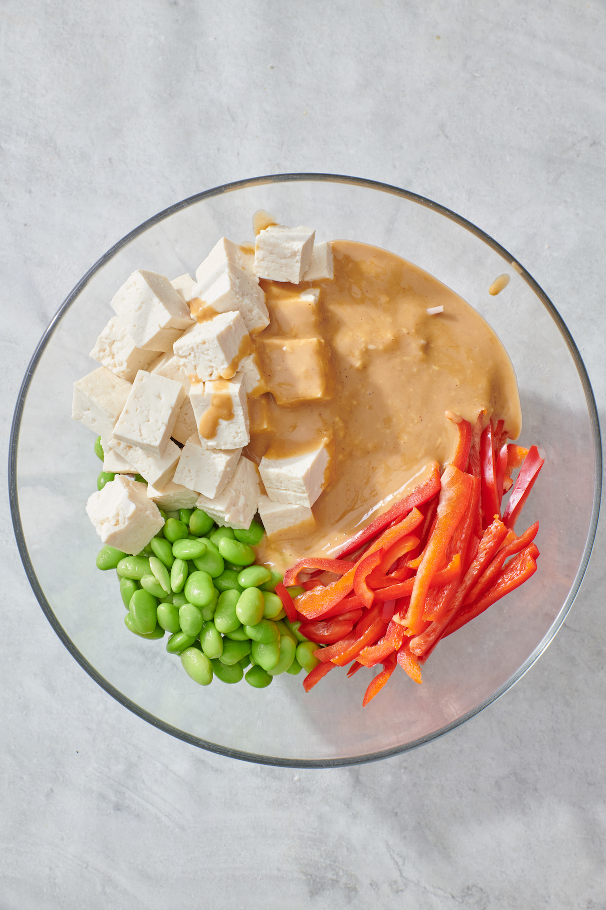 The ingredients in a mixing bowl, before being mixed.