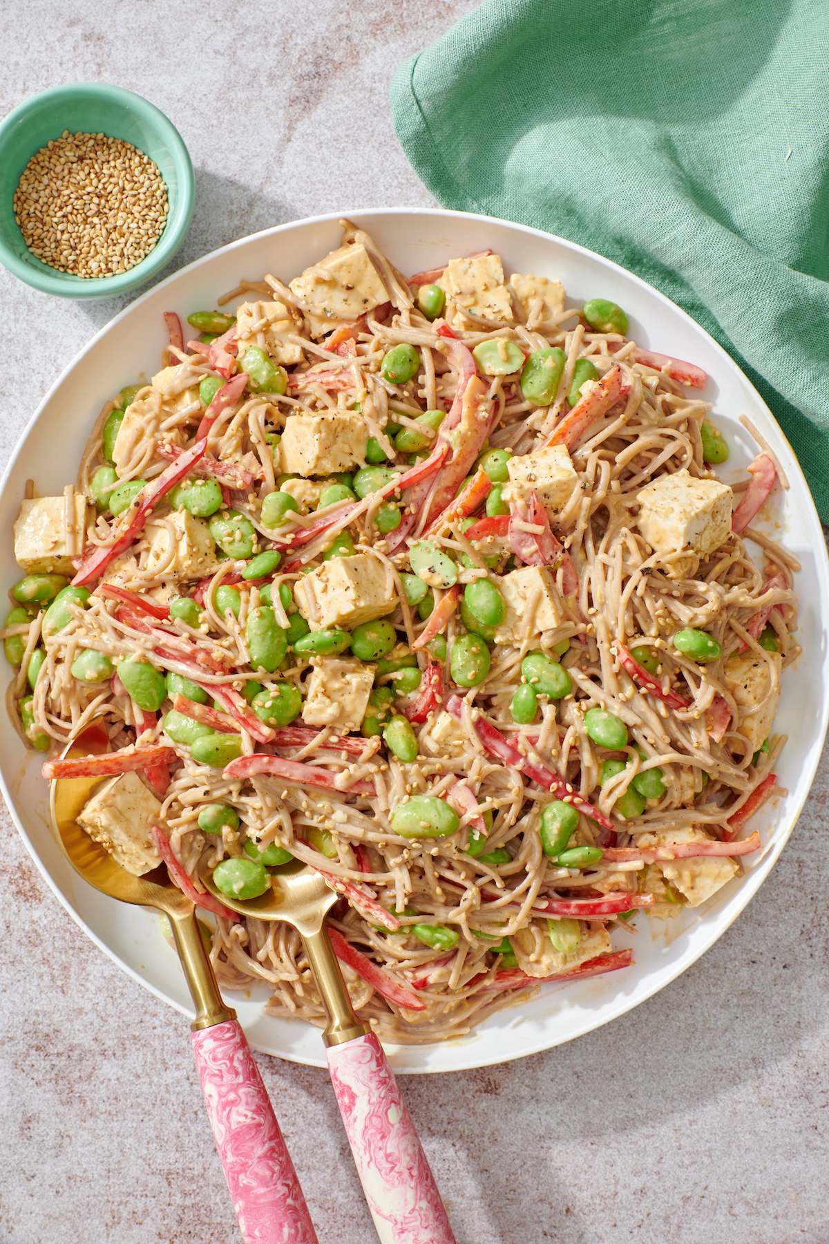 Cold Soba Noodles on serving plate.