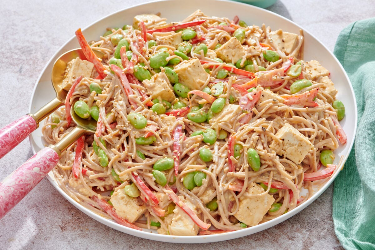 Cold Soba Noodles with serving utensils