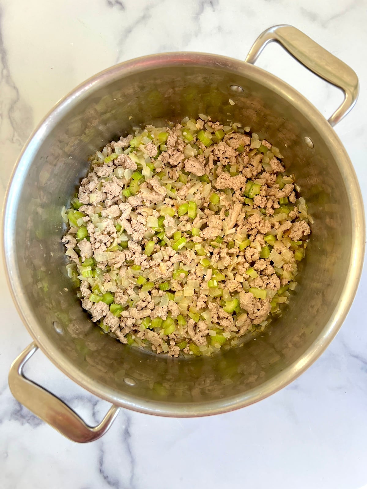 Sautéed ground turkey with celery and onions.