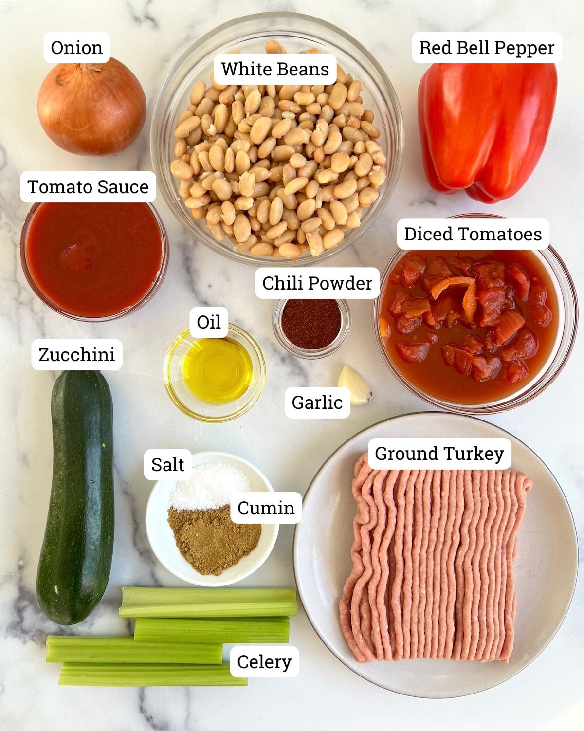 Turkey Veggie Chili ingredients.