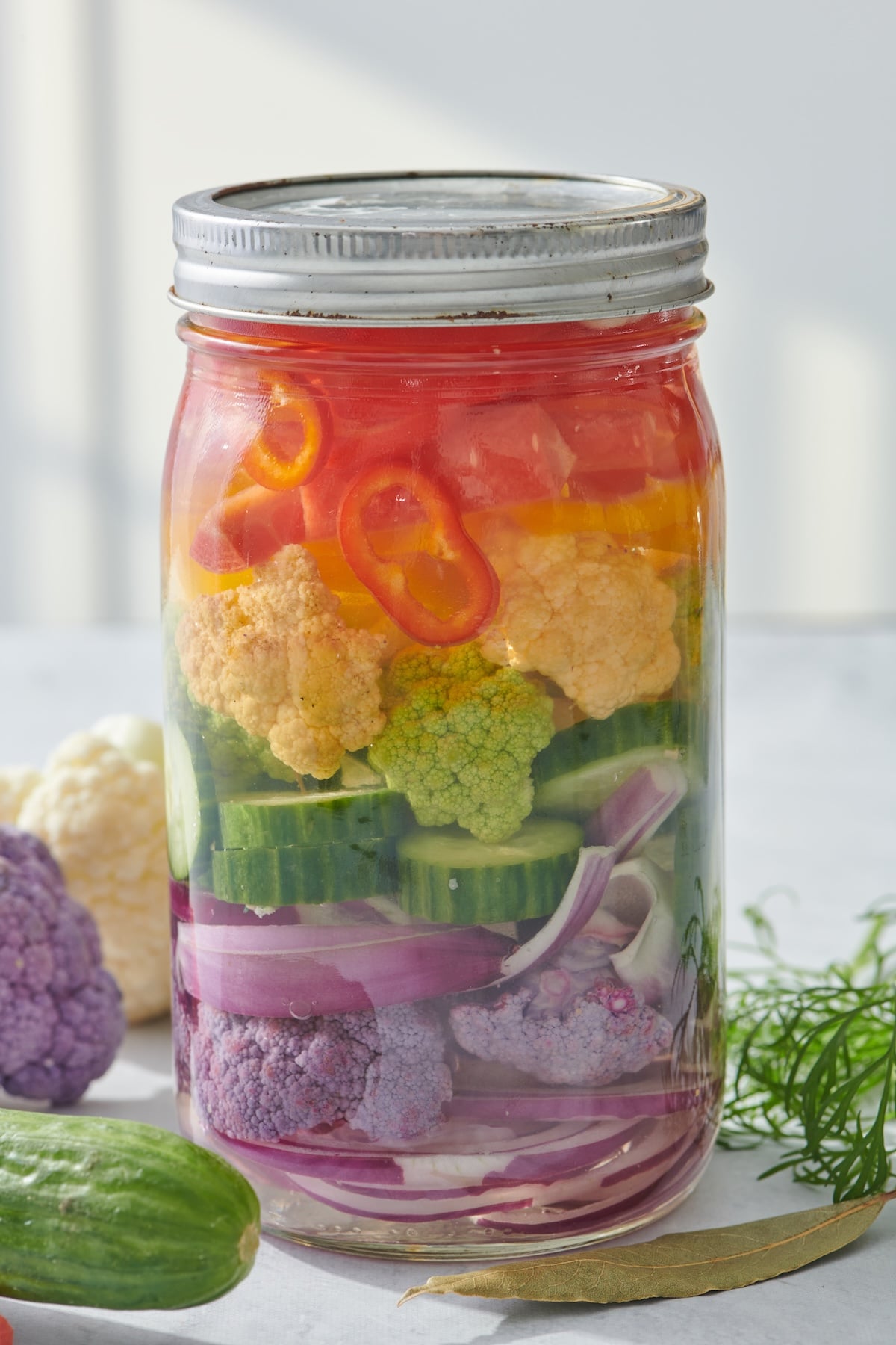 Jar of pickled vegetables.