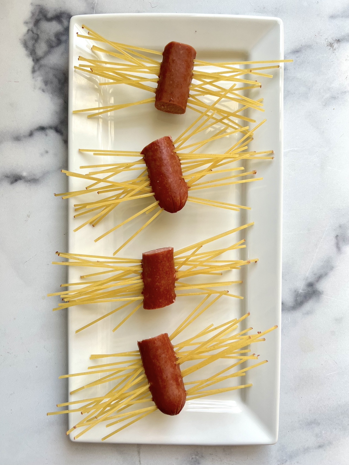 Freaky franks ready to be boiled.
