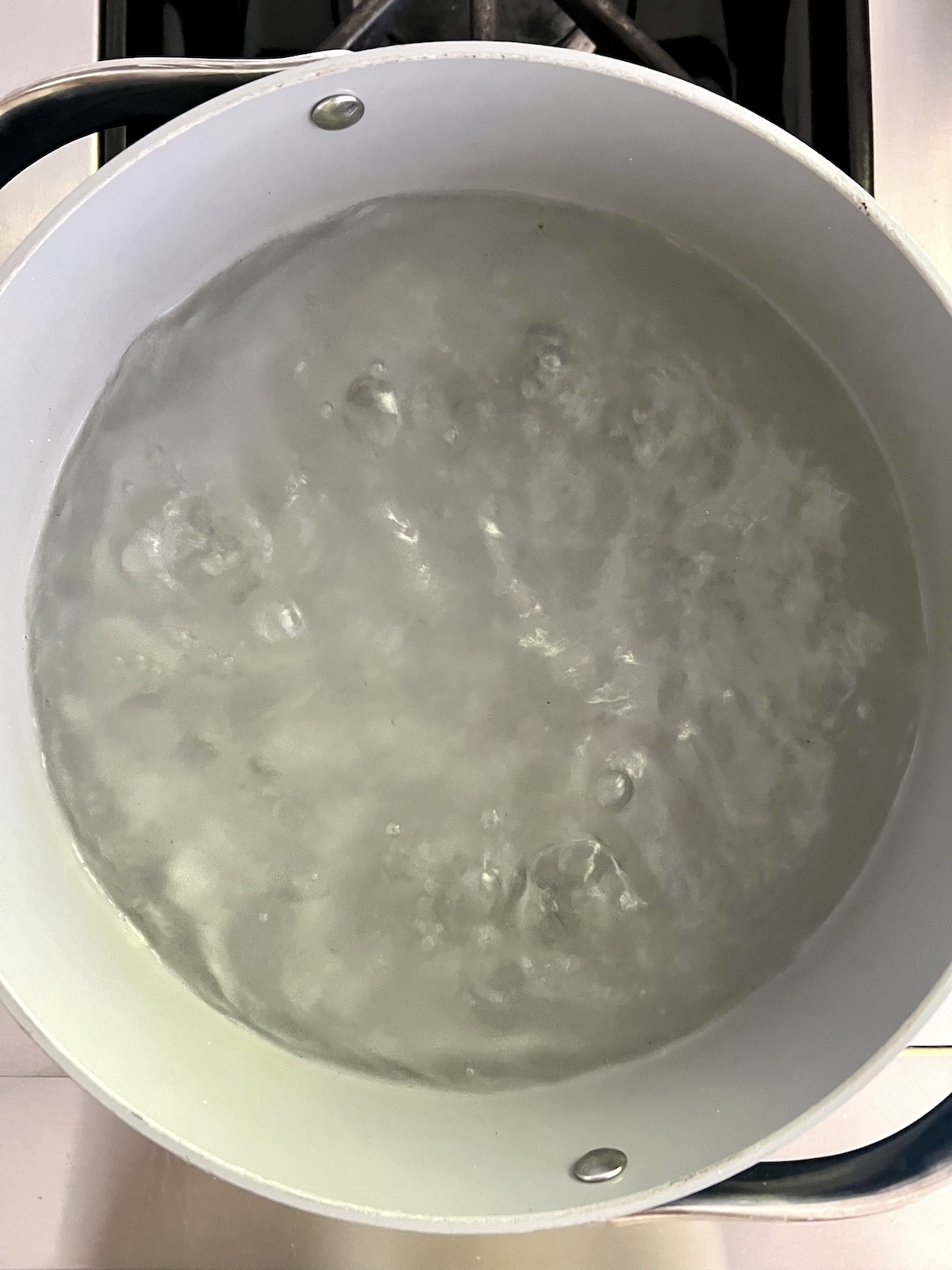 Boiling water in a pot.