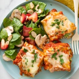Lasagna rolls on a plate.