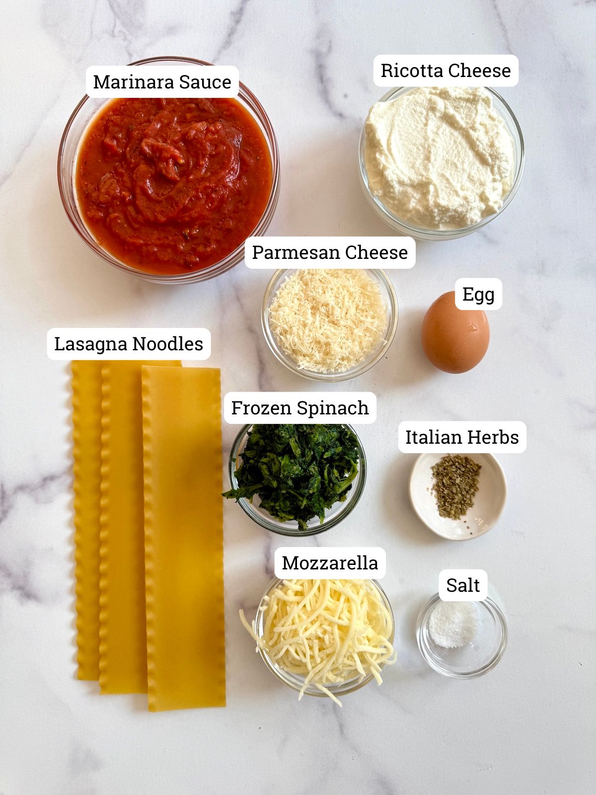 Ingredients for lasagna rolls.