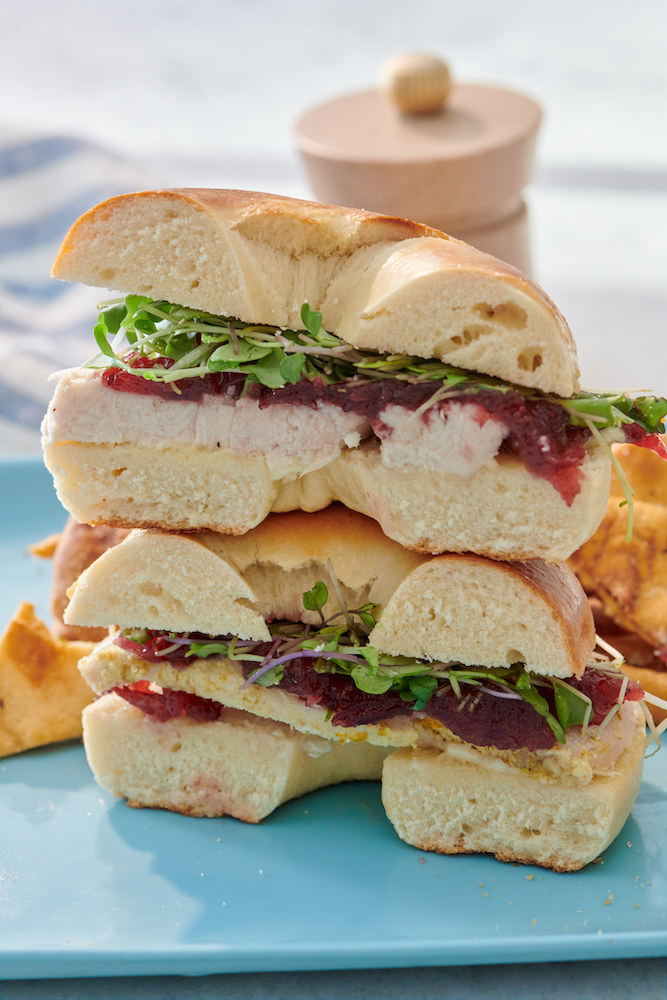 Cranberry turkey bagel sandwich.