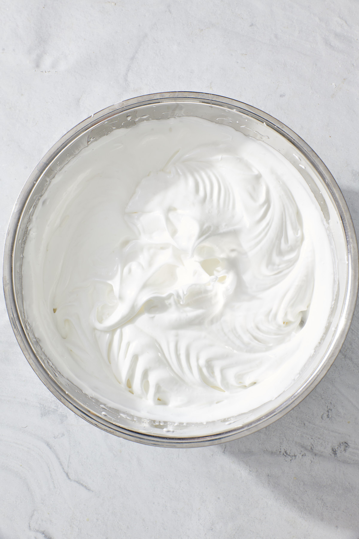 Meringue in a mixing bowl.