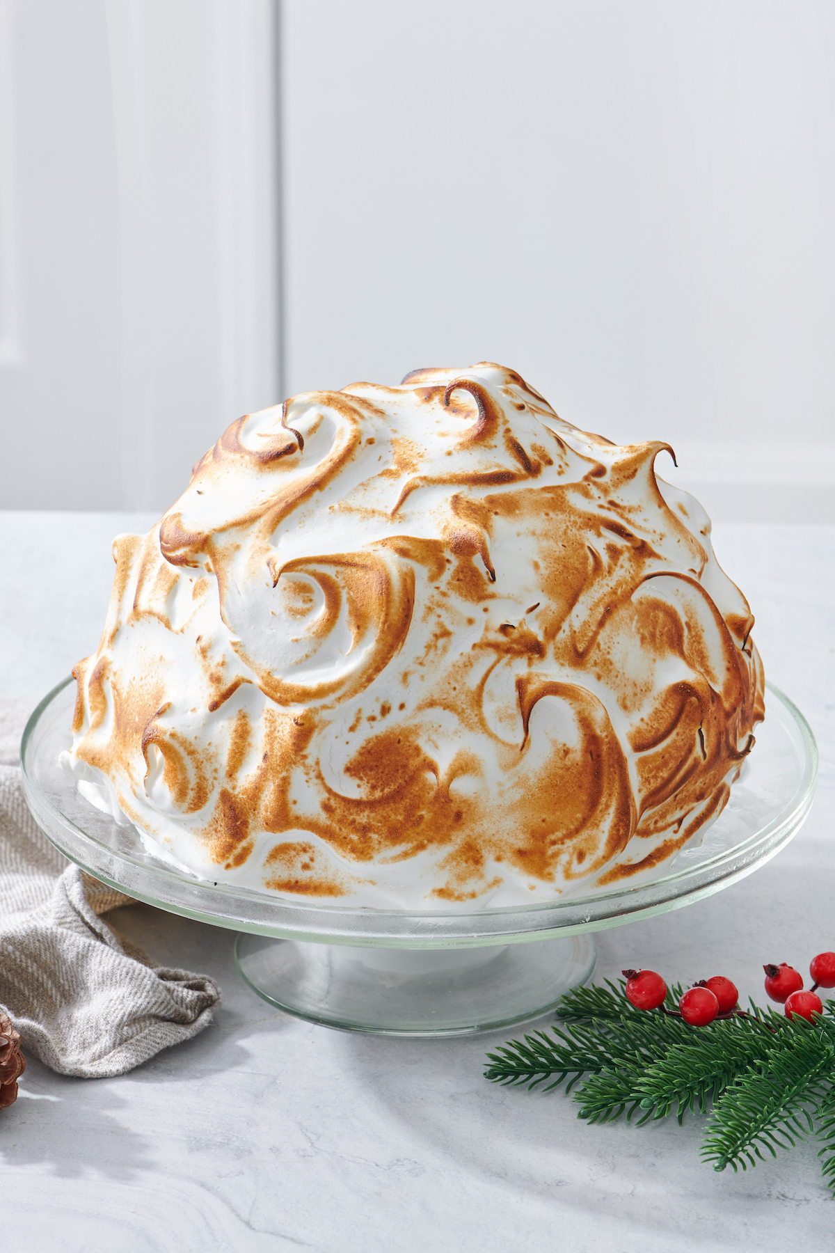Whole baked Alaska with toasted meringue.