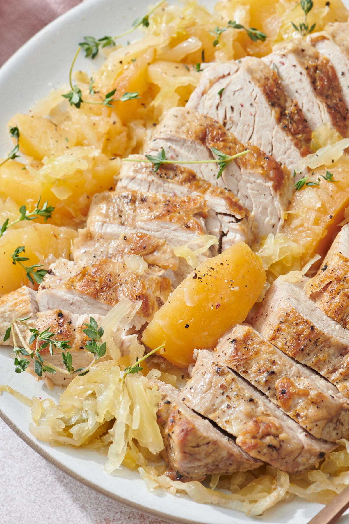 Slow Cooker Pork Tenderloin with Apples and Sauerkraut