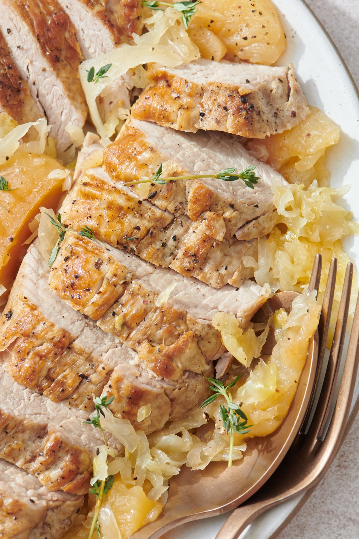 Slow Cooker Pork Tenderloin with Apples and Sauerkraut