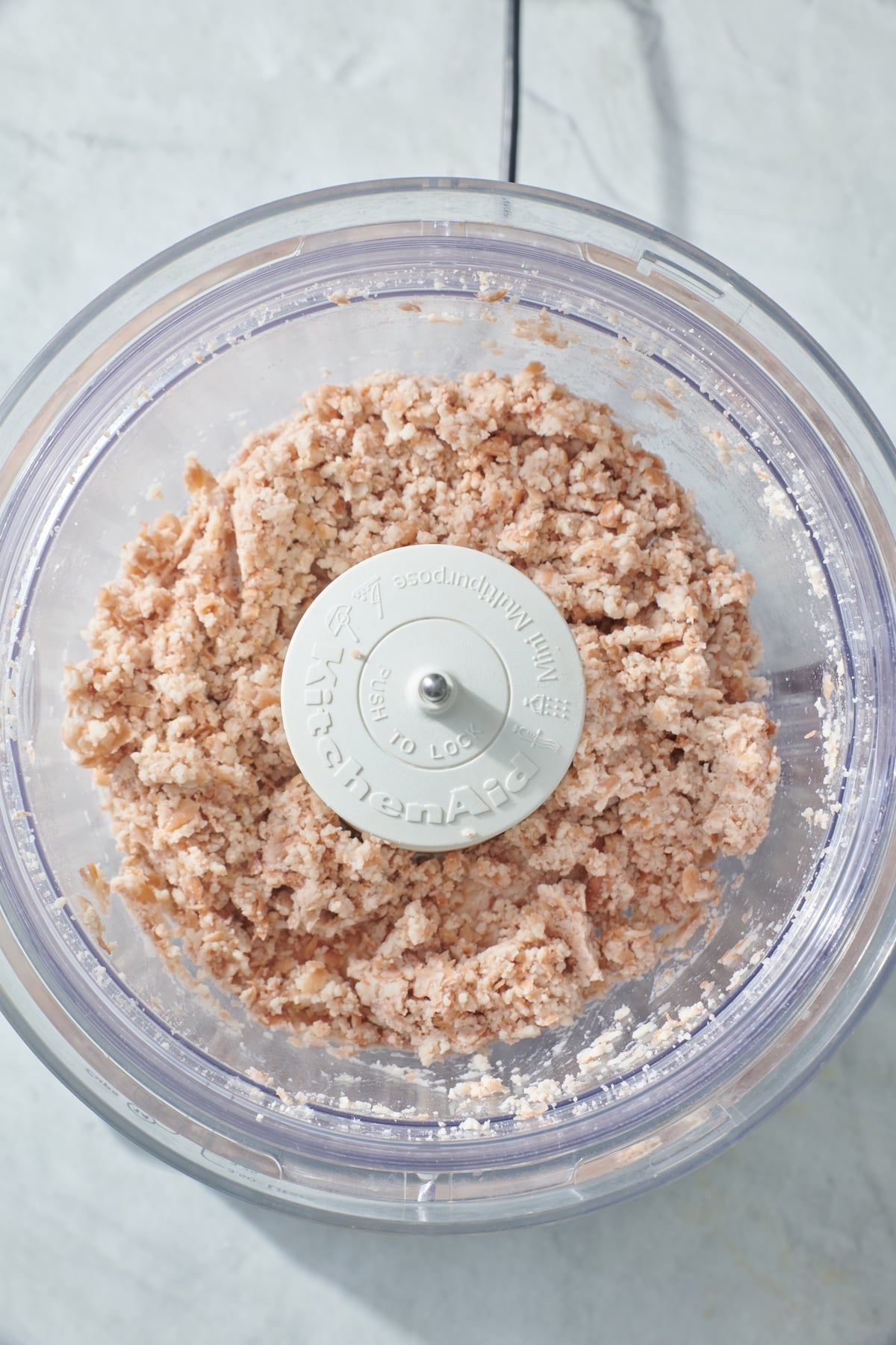 Pulsed pinto beans in food processor.