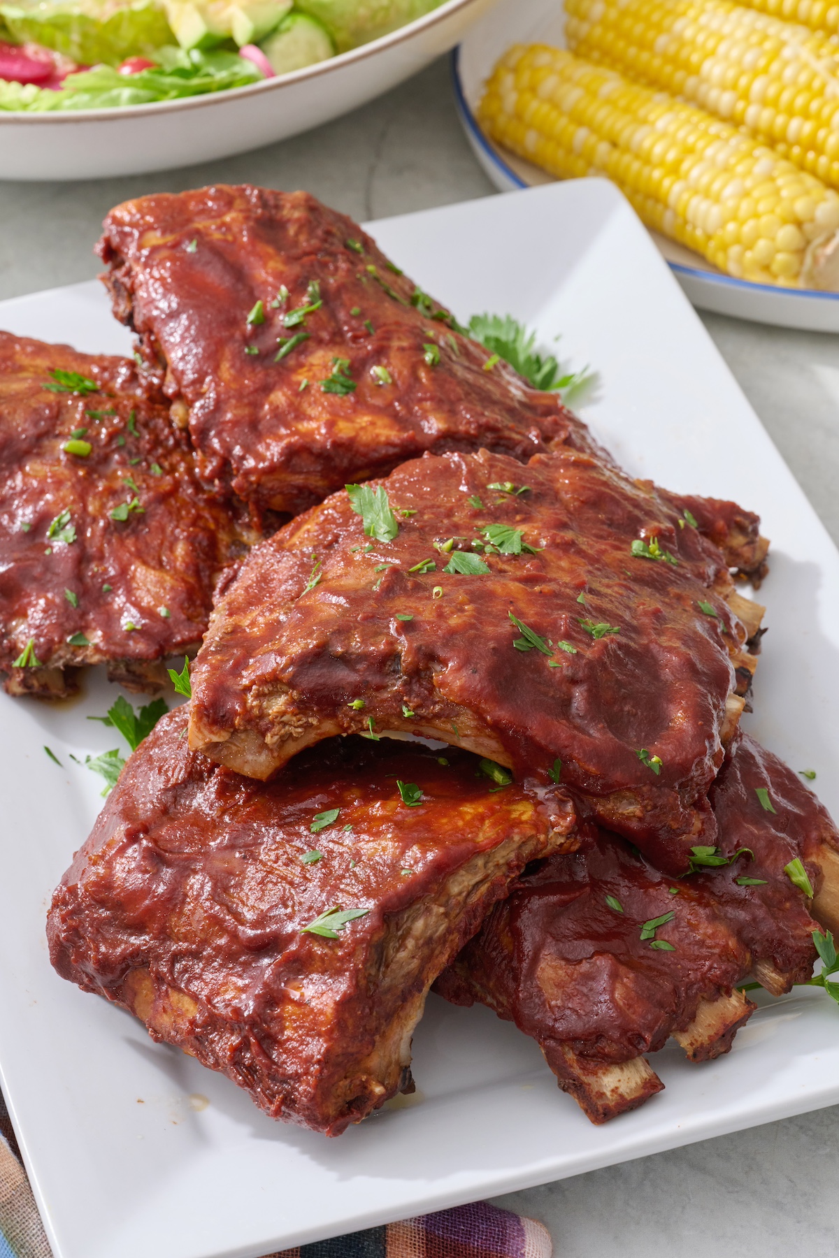 BBQ ribs on a serving platter.