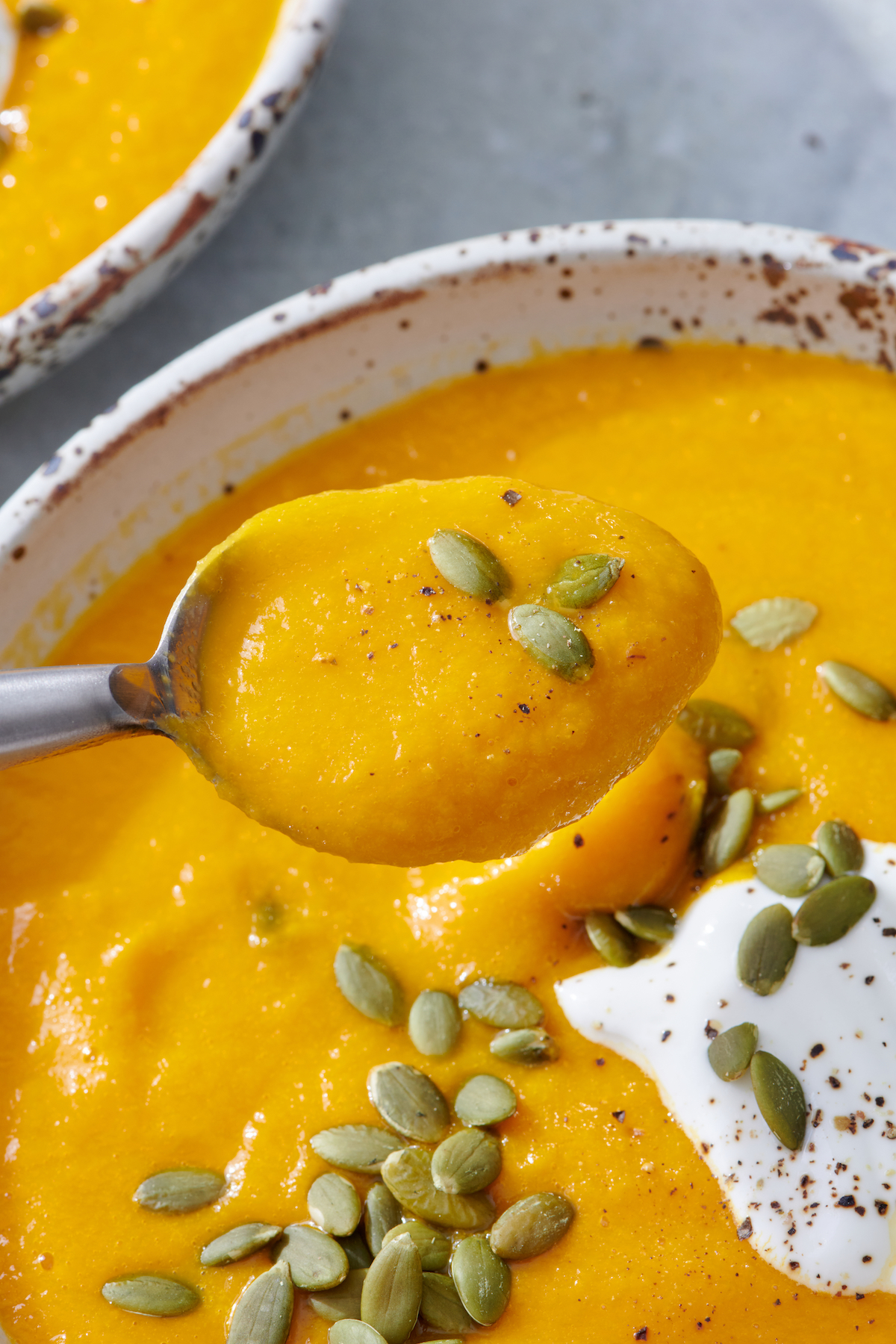 Spoonful of carrot ginger soup