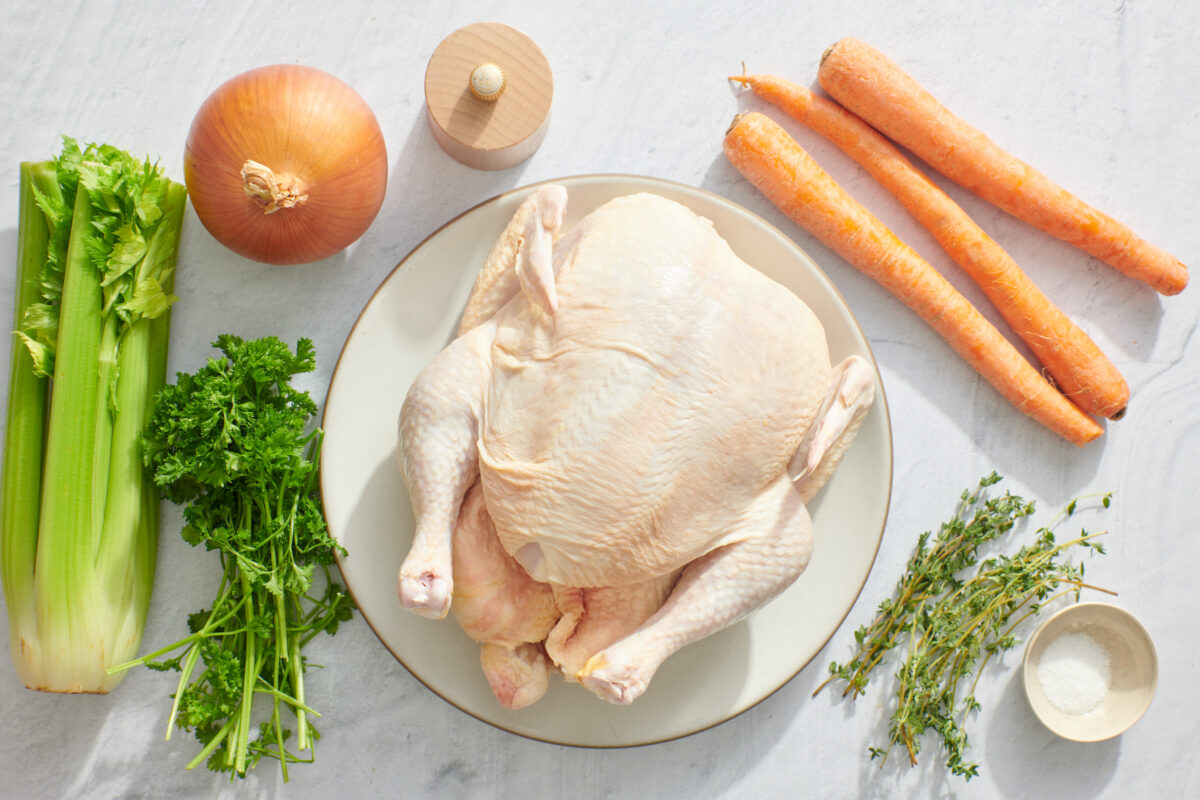 The ingredients for homemade chicken stock.
