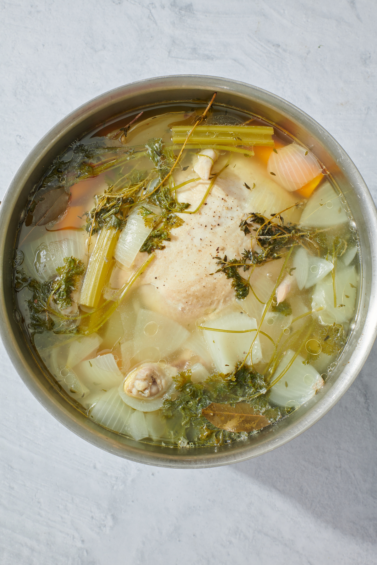 The ingredients in large pot, cooked.