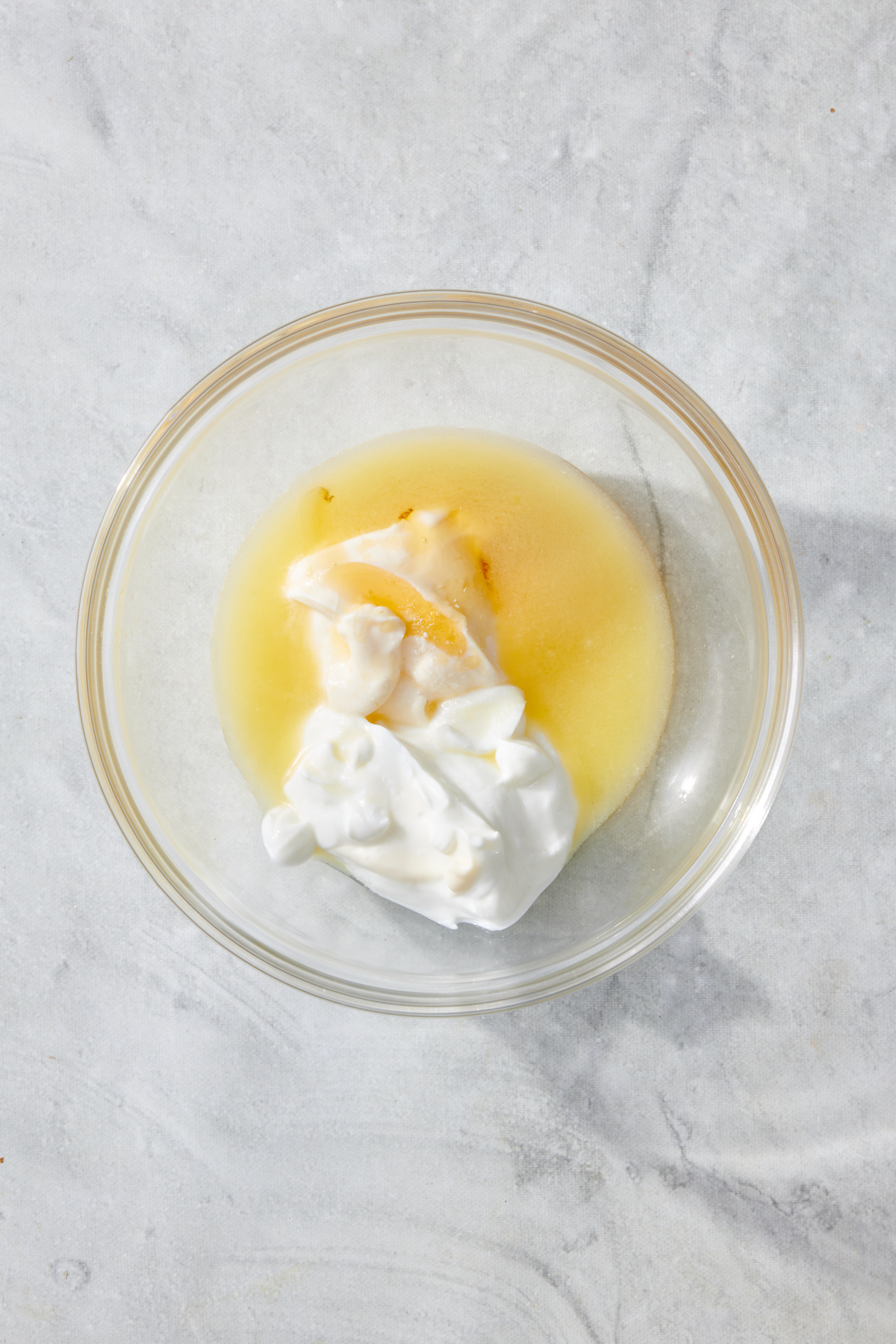 Dressing ingredients for Waldorf Salad, before mixed.