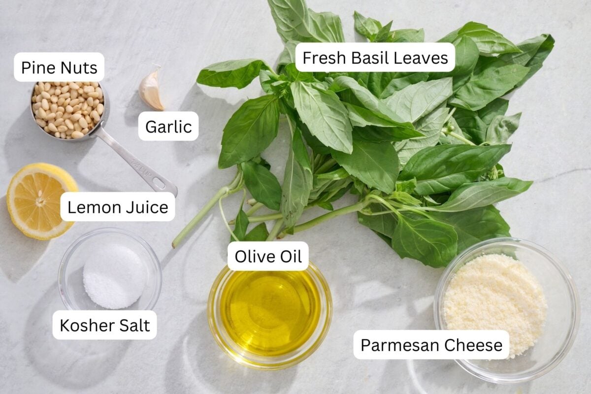 Basil pesto recipe ingredients.