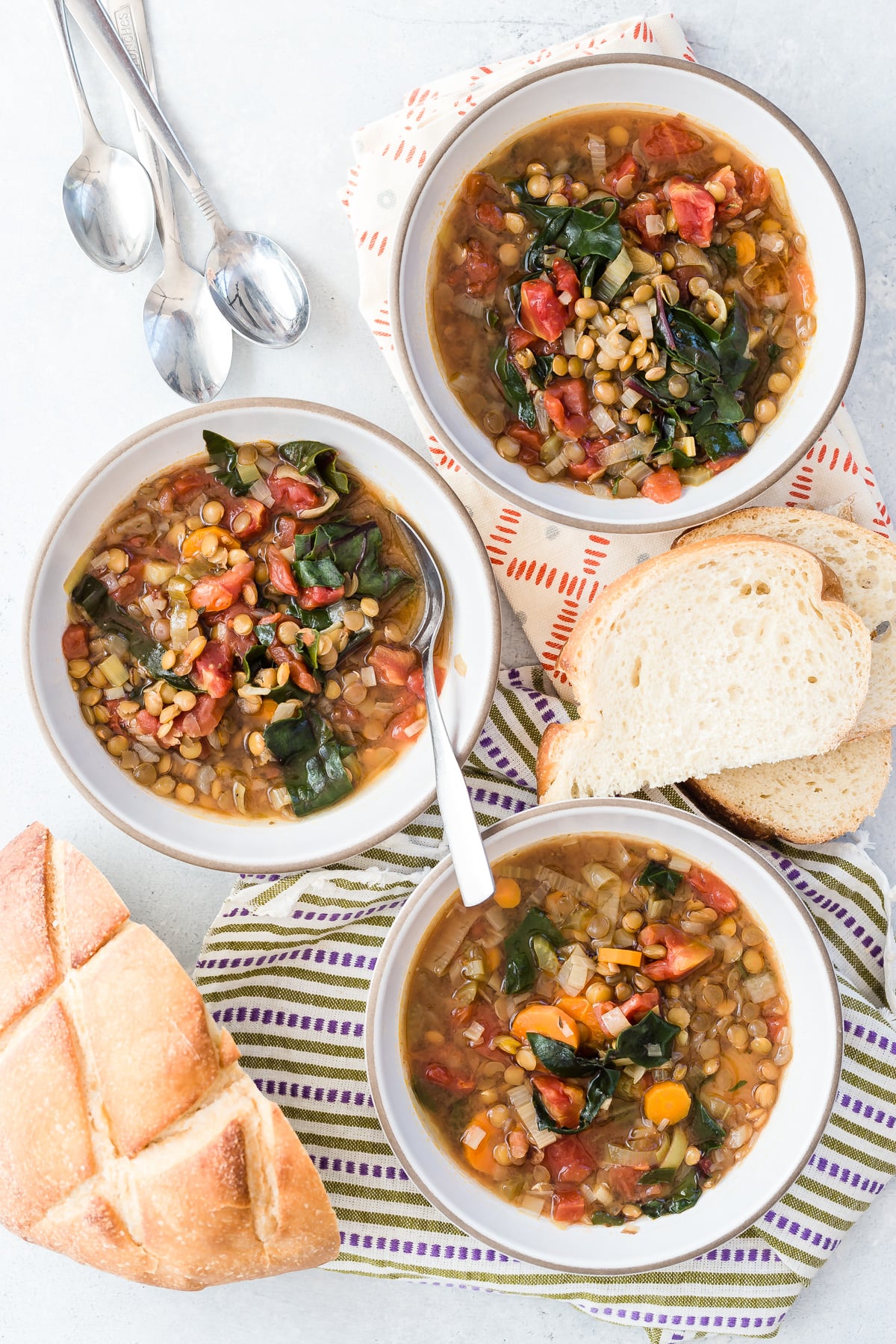 Lentil stew in bowls.