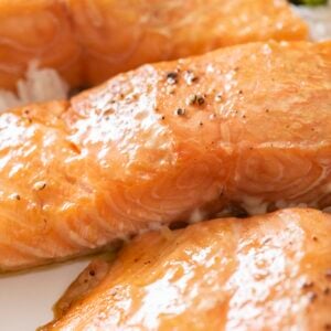 Maple soy salmon on a bed of rice.