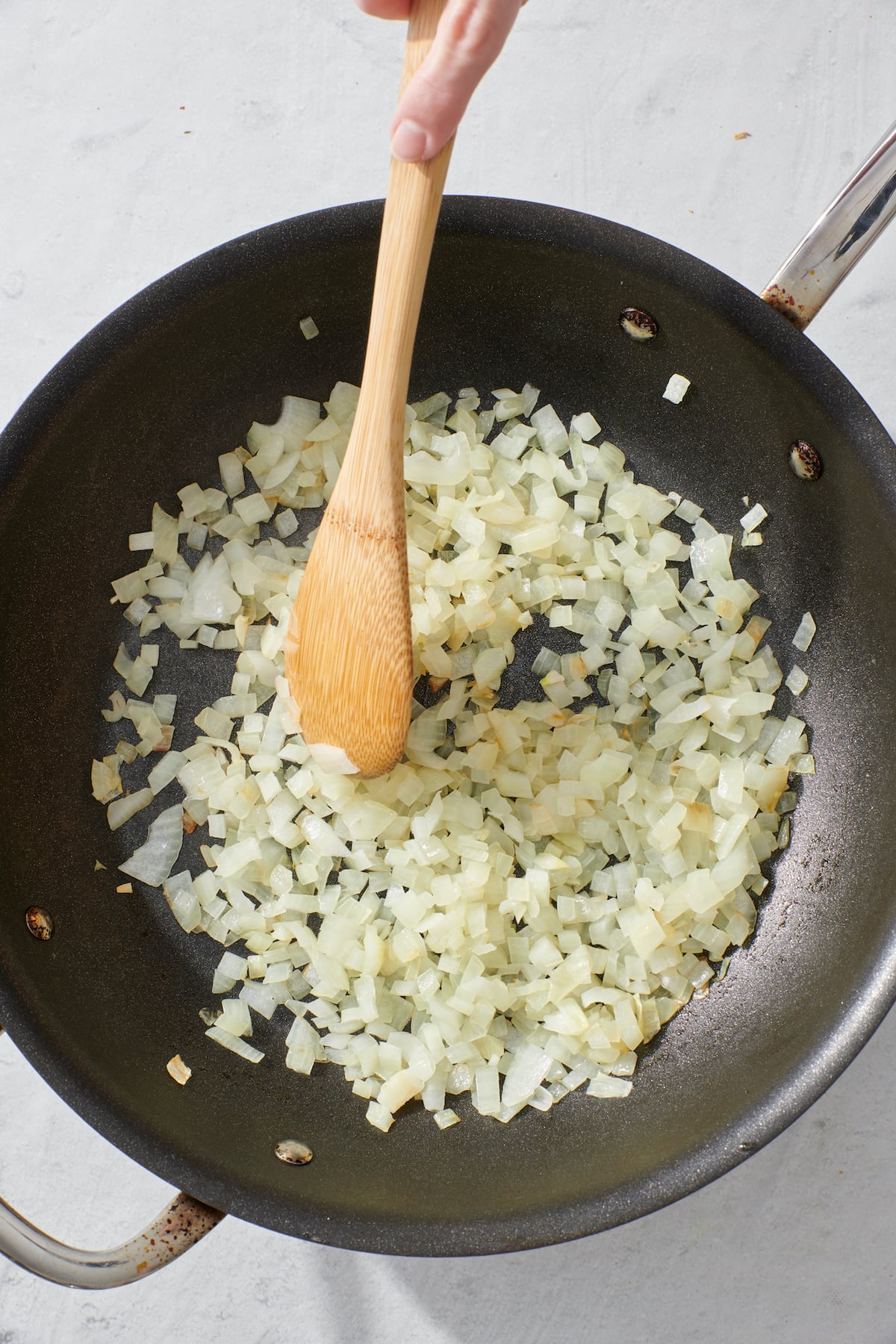 Sautéed onions in pan