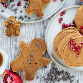 Gingerbread pancakes on a plate.