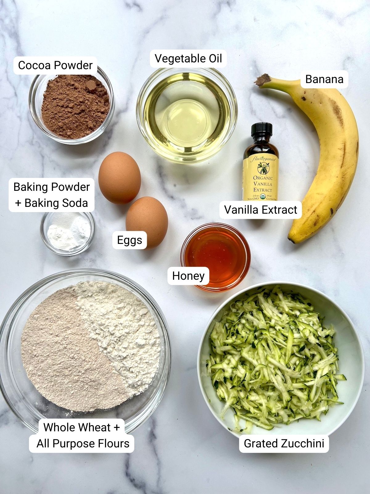 Chocolate Zucchini Bread Ingredients.