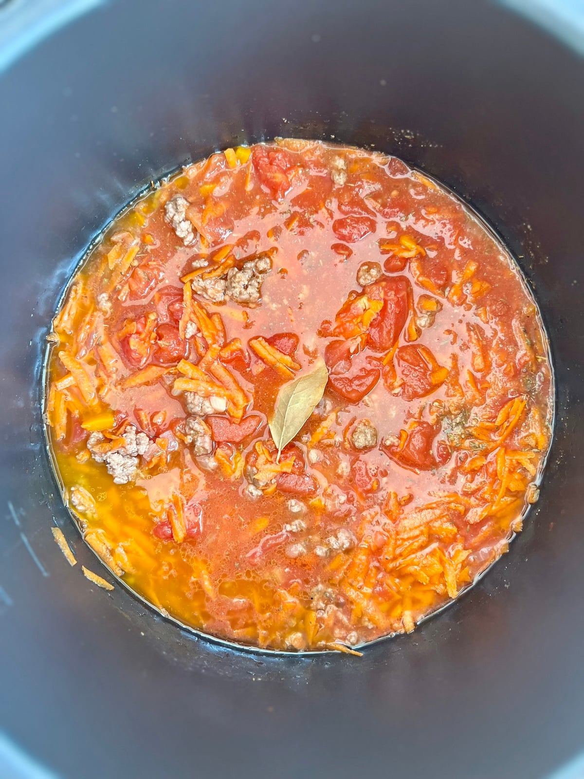 Crock pot pasta sauce in slow cooker.