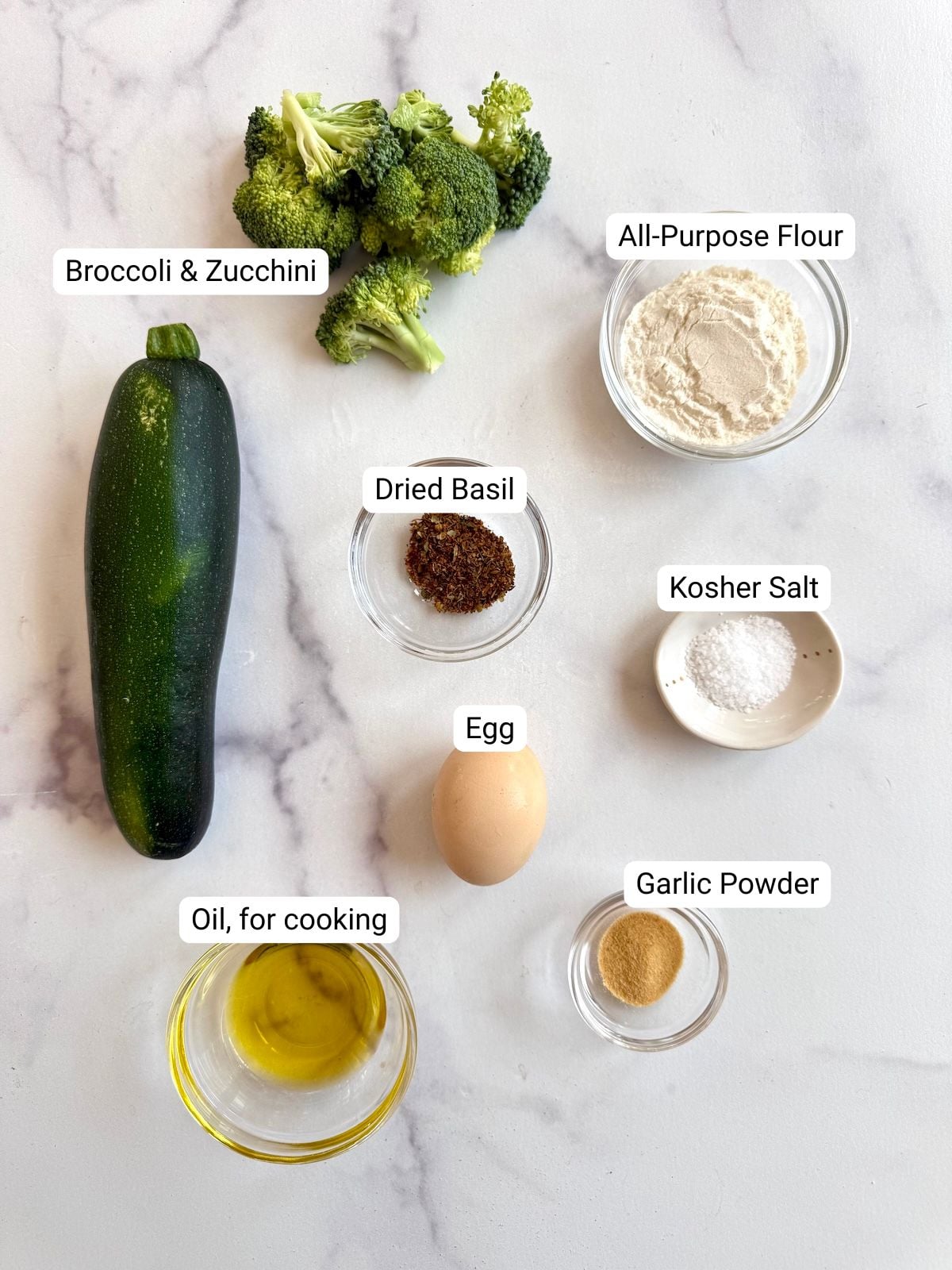 Ingredients for green veggie pancakes.