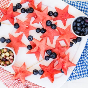 A platter with 4th of July fruit wands.