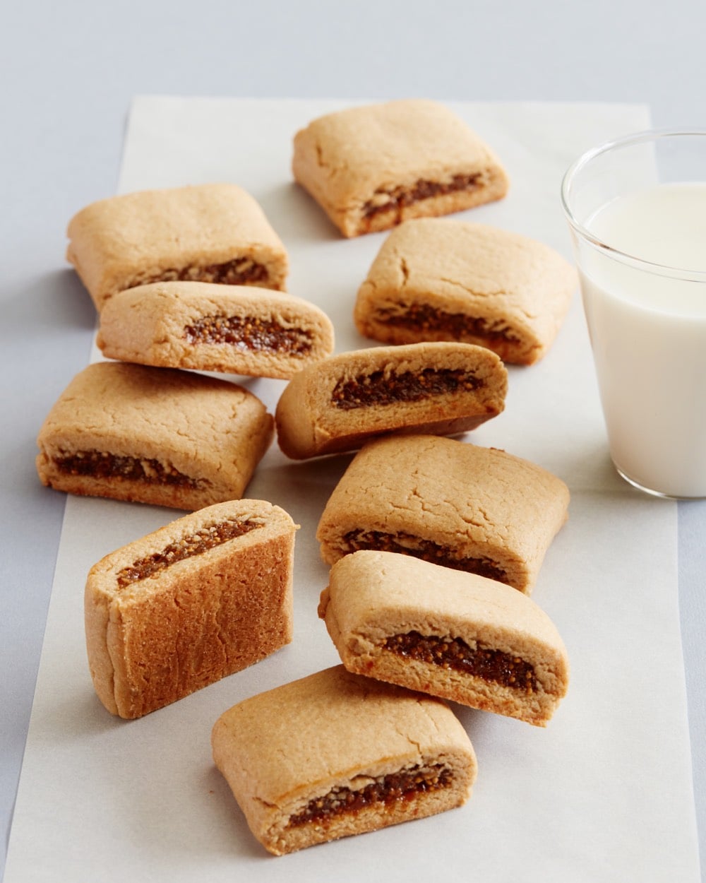 Homemade Fig Bars with glass of milk.