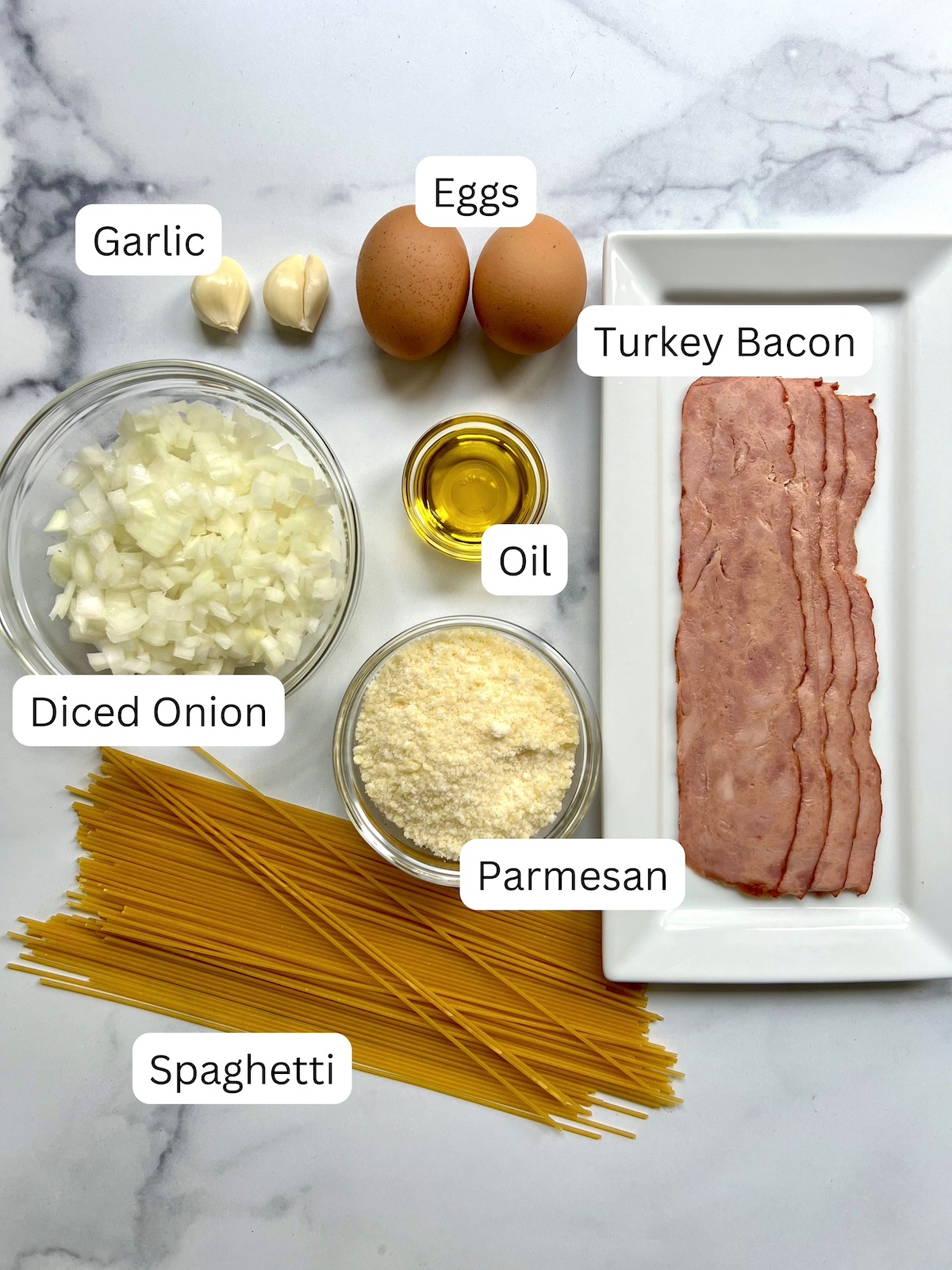 Lightened Up Spaghetti Carbonara Ingredients.