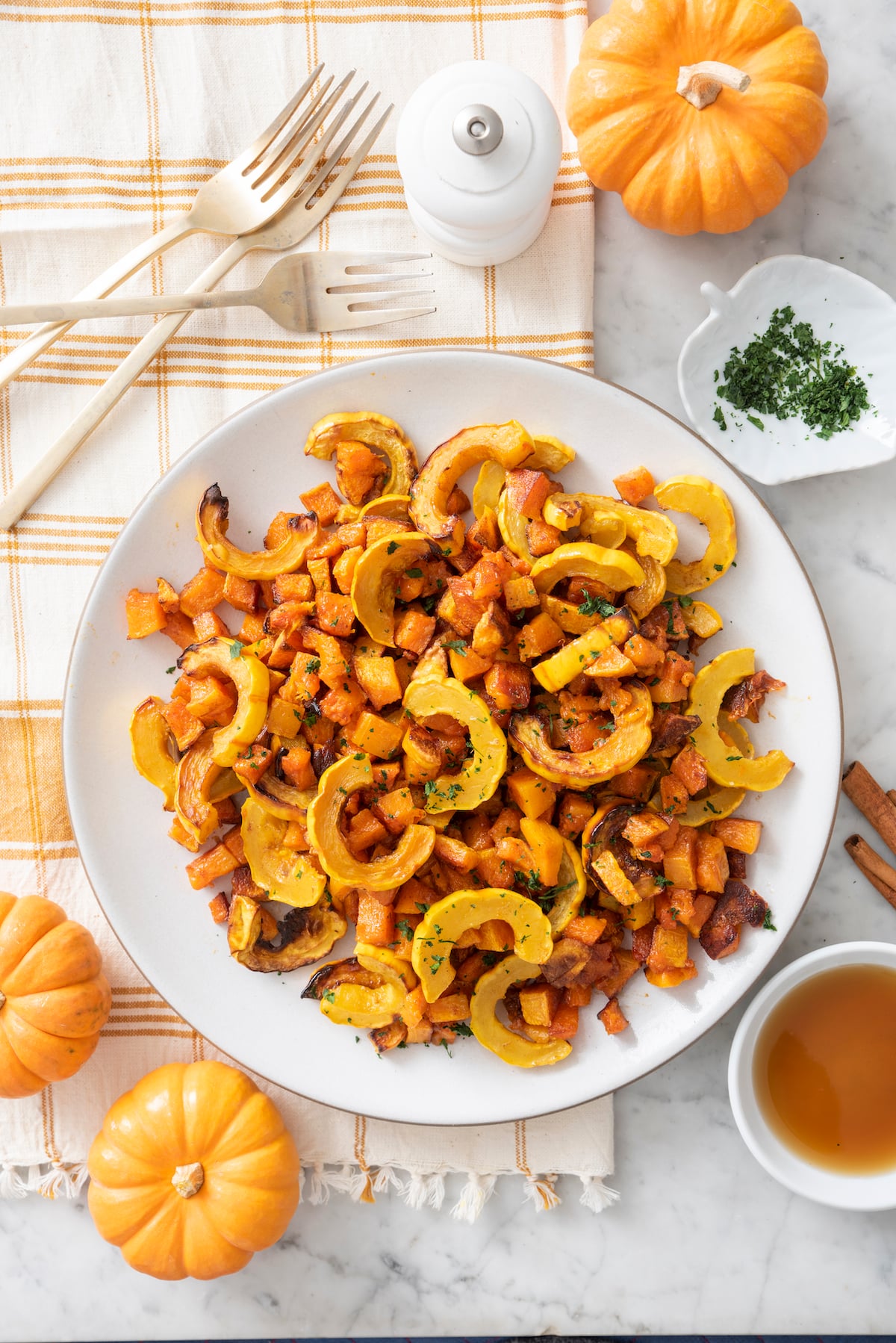 Cinnamon roast butternut squash on a serving platter.