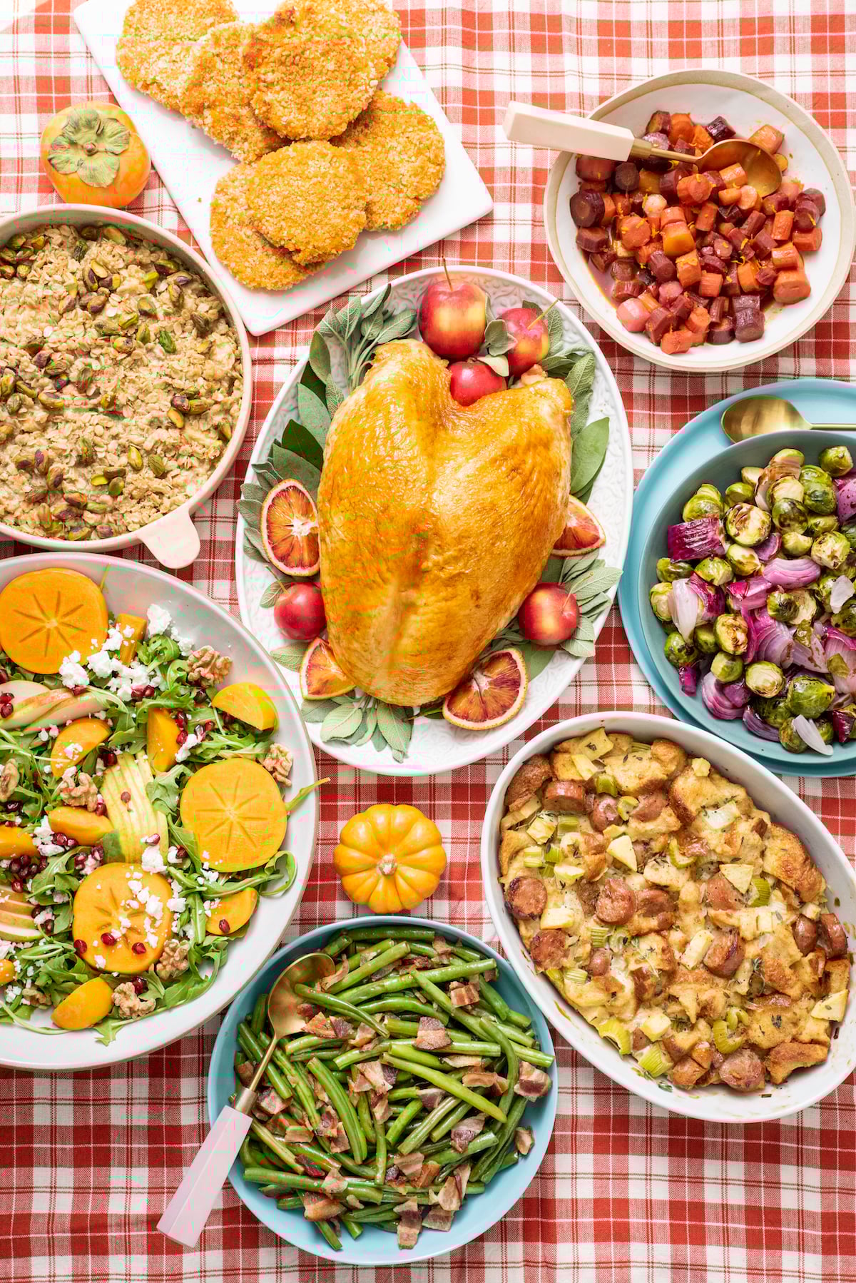 A table with a full Thanksgiving spread.