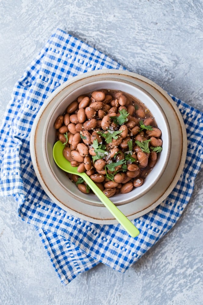 Pinto beans in a bowl.