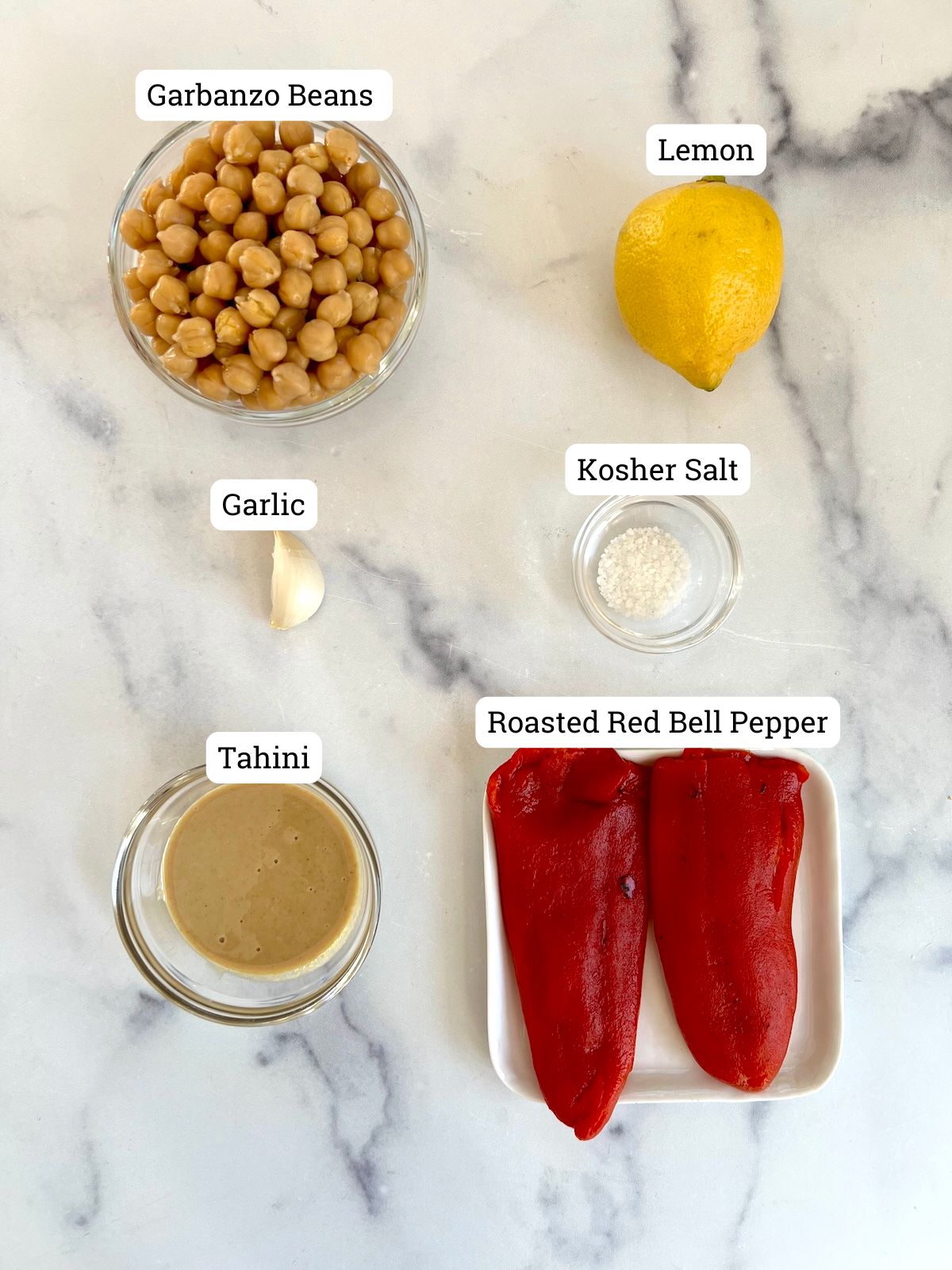 Red bell pepper hummus ingredients.