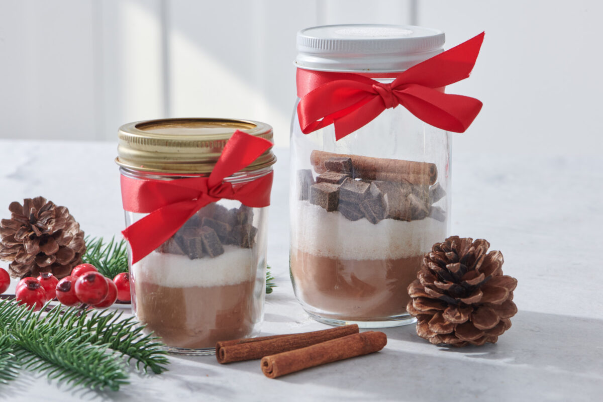 Hot cocoa mix in jars.