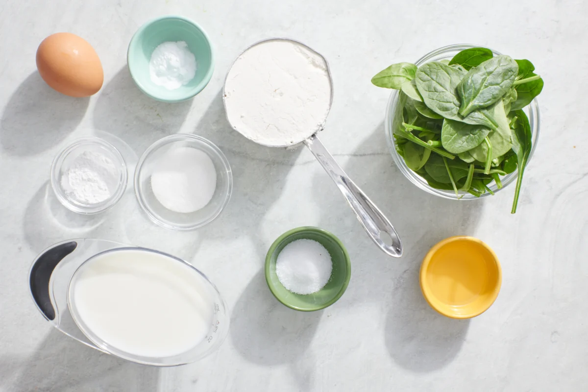 Ingredients for spinach pancakes.