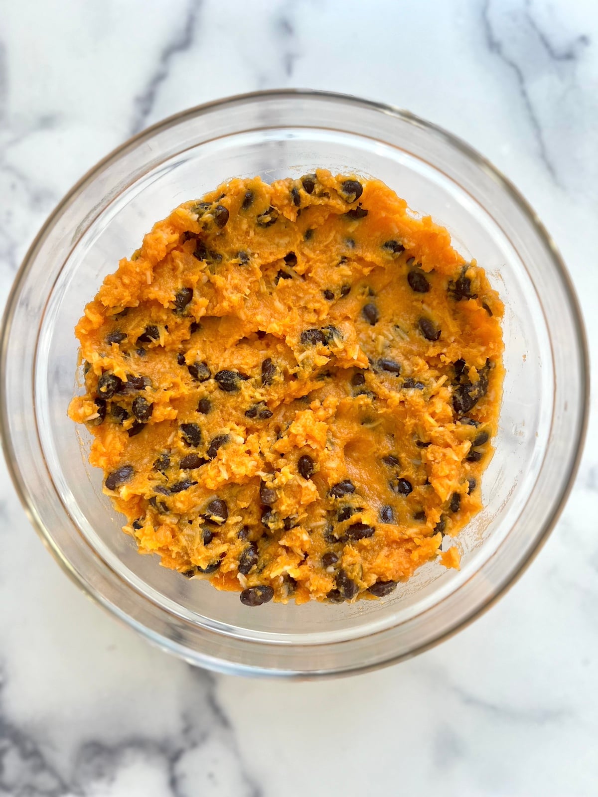 Sweet potato black bean enchilada filling in a bowl.