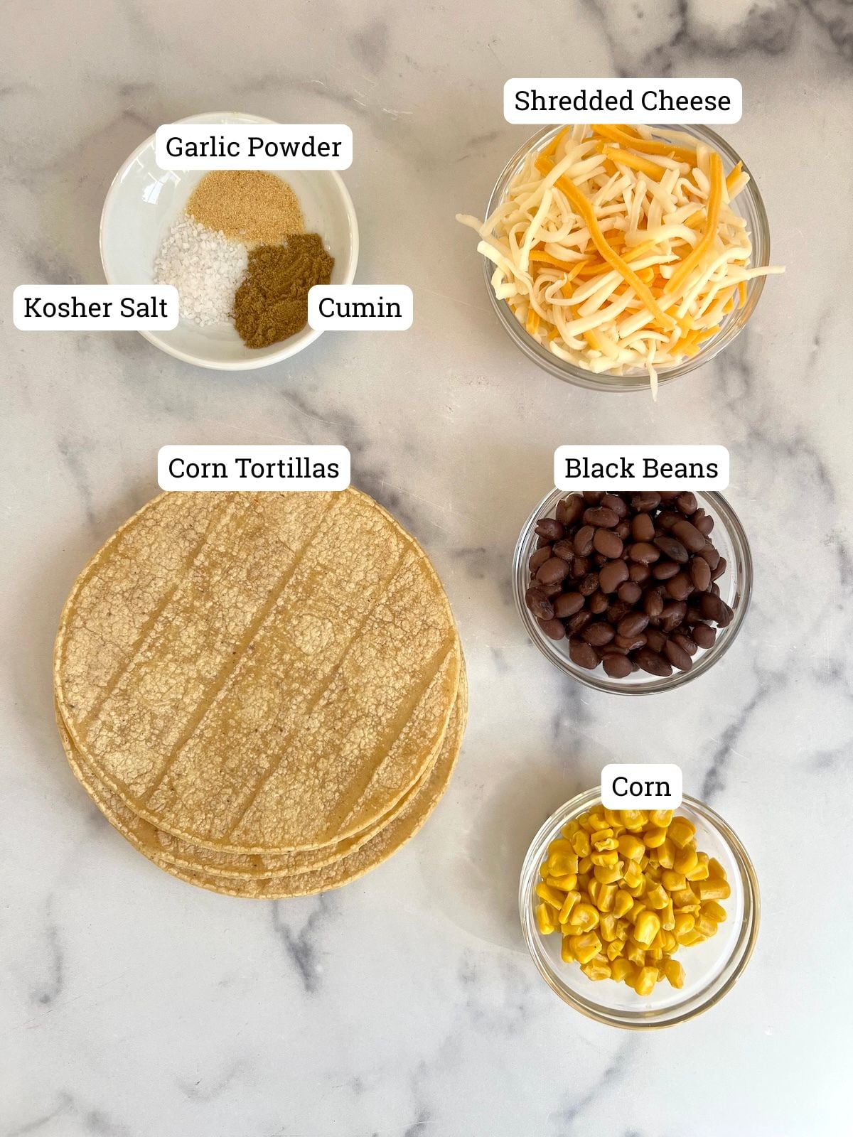 Ingredients for vegetarian baked taquitos.