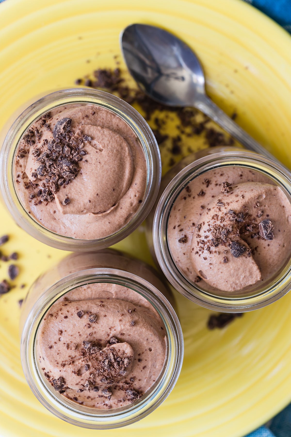 Three servings of eggless chocolate mousse.