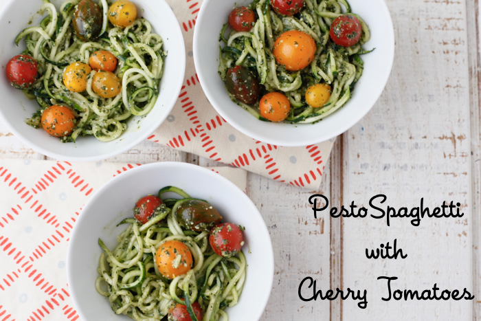 Pesto Spaghetti with Cherry Tomatoes + Inspiralized Giveaway from weelicious.com