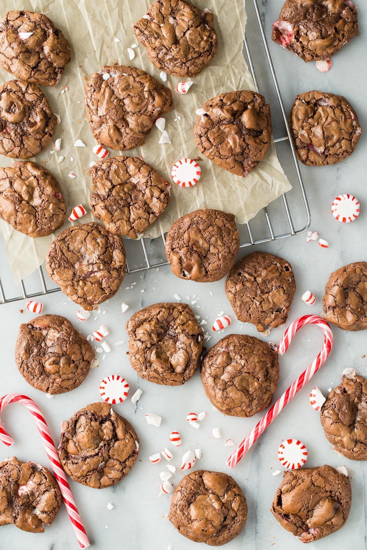 Peppermint Brookies cooling on wire rack.